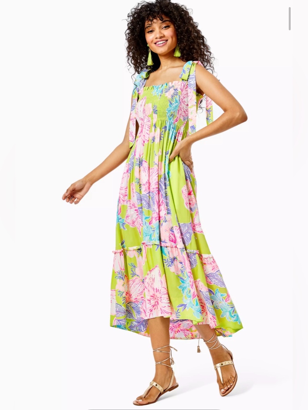 Lilly Pulitzer: Rivera Midi Dress in Matcha Green Boho Babe size Large